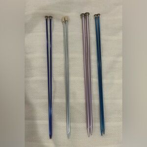 Set of 4 Colorful Metal Knitting Needles: US 7 (Susan Bates), US 6, 8, 11 (Boye)